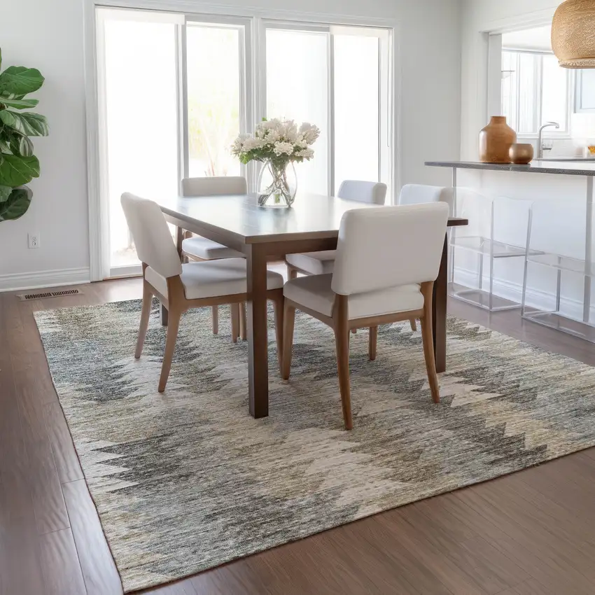 Taupe Beige And Tan Geometric Washable Indoor Outdoor Area Rug Photo 9