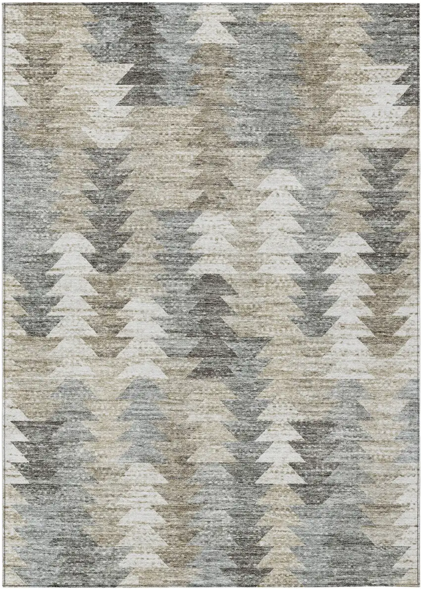 Taupe Beige And Tan Geometric Washable Indoor Outdoor Area Rug Photo 2