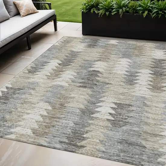 Taupe Beige And Tan Geometric Washable Indoor Outdoor Area Rug Photo 1