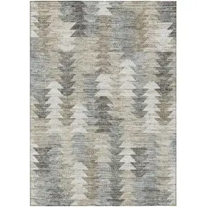 Photo of Taupe Beige And Tan Geometric Washable Indoor Outdoor Area Rug