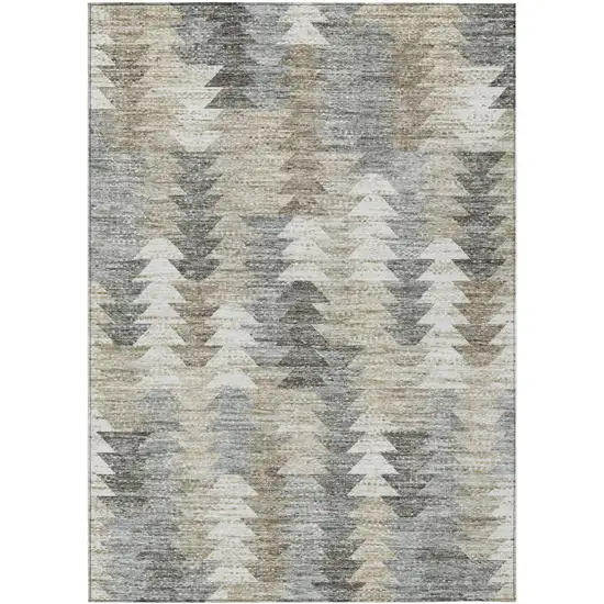 Taupe Beige And Tan Geometric Washable Indoor Outdoor Area Rug Photo 1