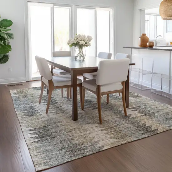 Taupe Beige And Tan Geometric Washable Indoor Outdoor Area Rug Photo 8