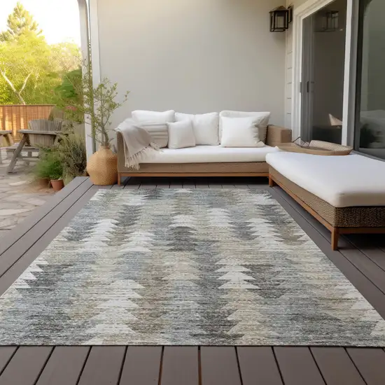 Taupe Beige And Tan Geometric Washable Indoor Outdoor Area Rug Photo 6