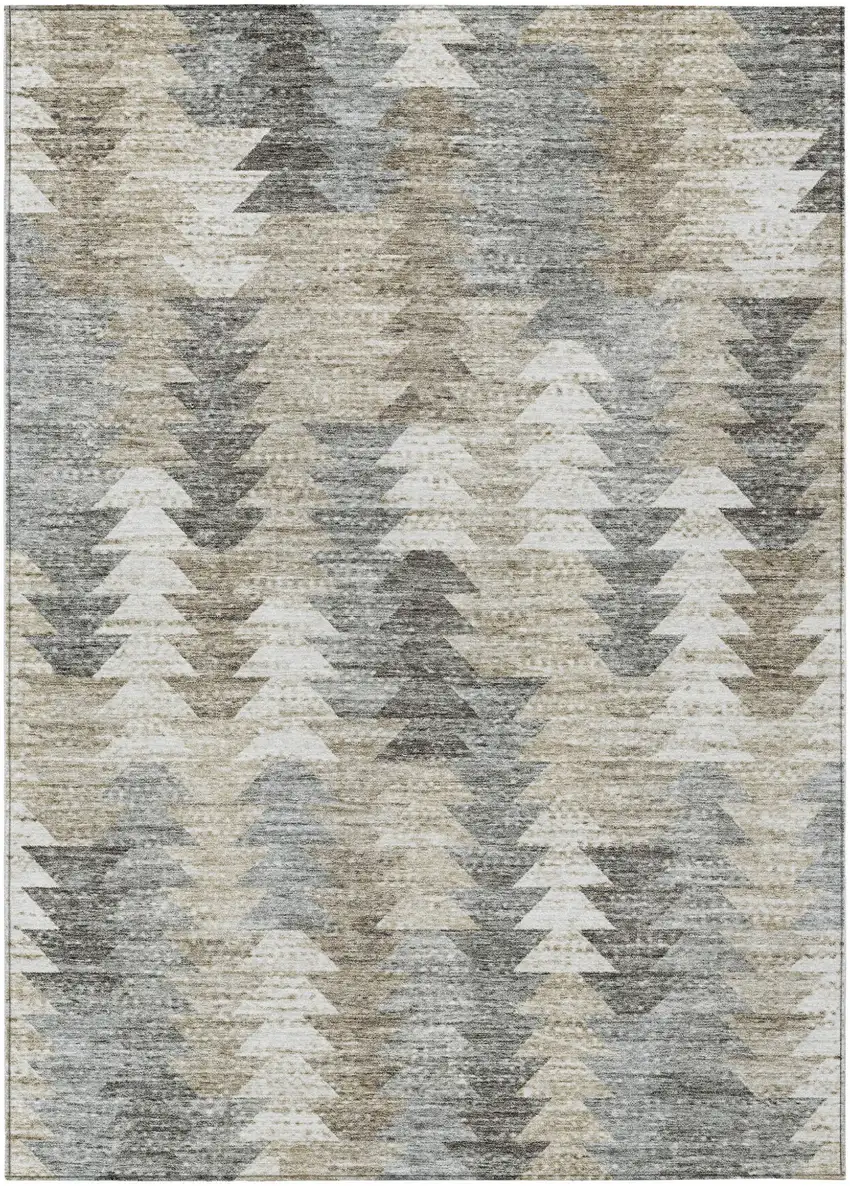Taupe Beige And Tan Geometric Washable Indoor Outdoor Area Rug Photo 1