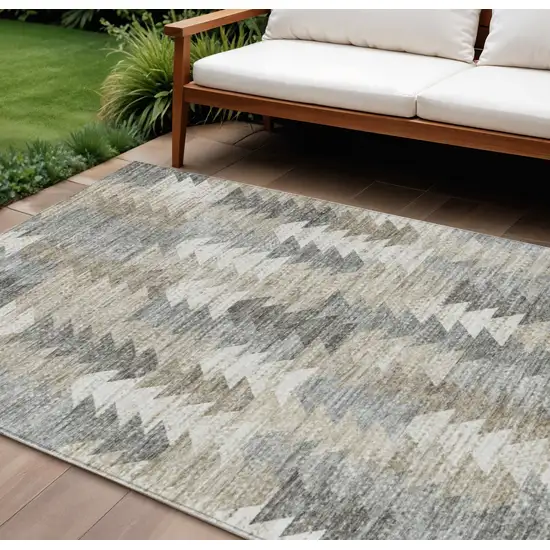 Taupe Beige And Tan Geometric Washable Indoor Outdoor Area Rug Photo 1