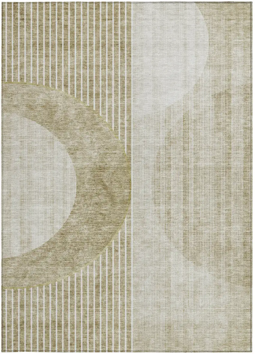 Taupe Beige And Tan Geometric Washable Indoor Outdoor Area Rug Photo 8