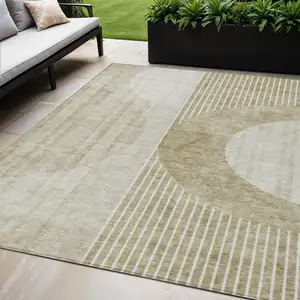 Photo of Taupe Beige And Tan Geometric Washable Indoor Outdoor Area Rug