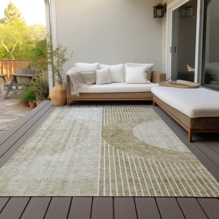 Taupe Beige And Tan Geometric Washable Indoor Outdoor Area Rug Photo 9