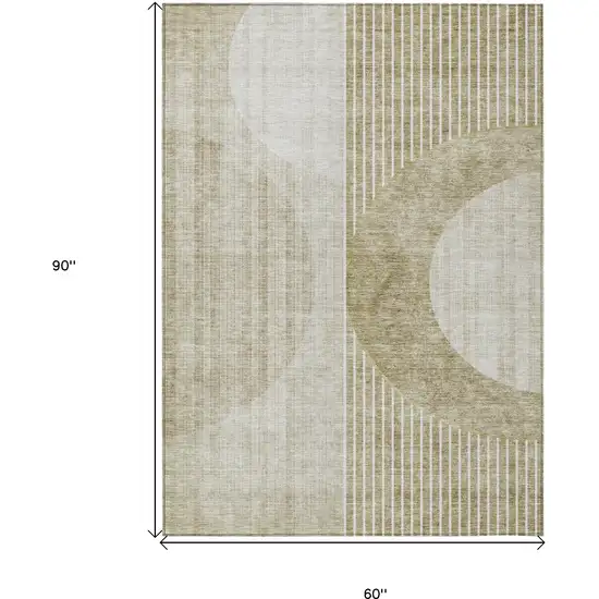 Taupe Beige And Tan Geometric Washable Indoor Outdoor Area Rug Photo 3