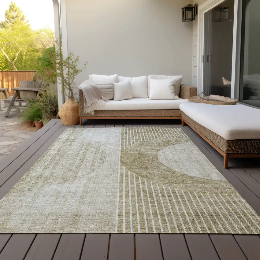 Taupe Beige And Tan Geometric Washable Indoor Outdoor Area Rug Photo 9