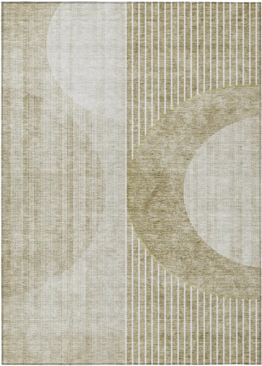 Taupe Beige And Tan Geometric Washable Indoor Outdoor Area Rug Photo 2