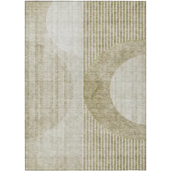 Taupe Beige And Tan Geometric Washable Indoor Outdoor Area Rug Photo 2