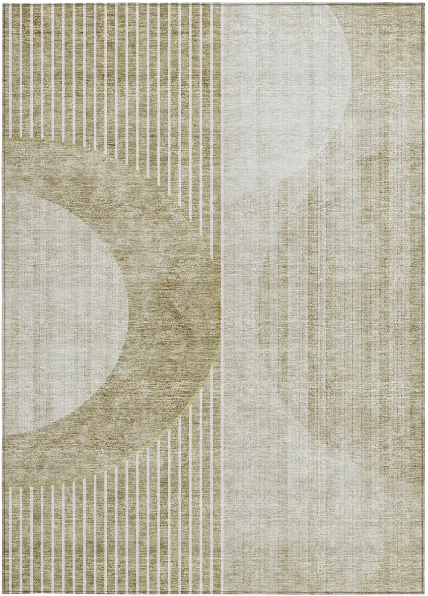Taupe Beige And Tan Geometric Washable Indoor Outdoor Area Rug Photo 8