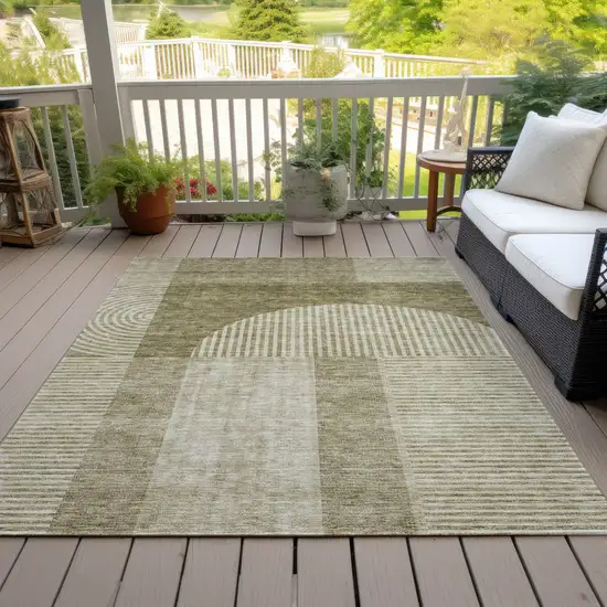 Taupe Beige And Tan Geometric Washable Indoor Outdoor Area Rug Photo 9