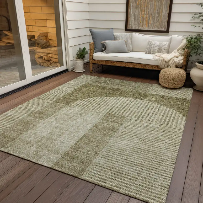 Taupe Beige And Tan Geometric Washable Indoor Outdoor Area Rug Photo 6