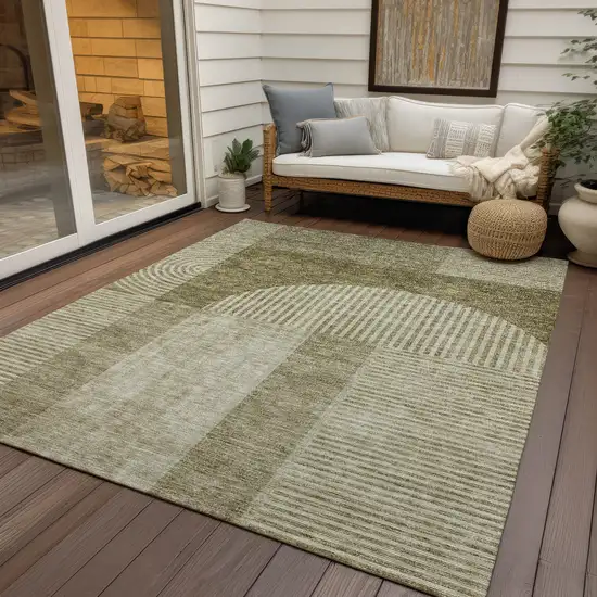 Taupe Beige And Tan Geometric Washable Indoor Outdoor Area Rug Photo 6