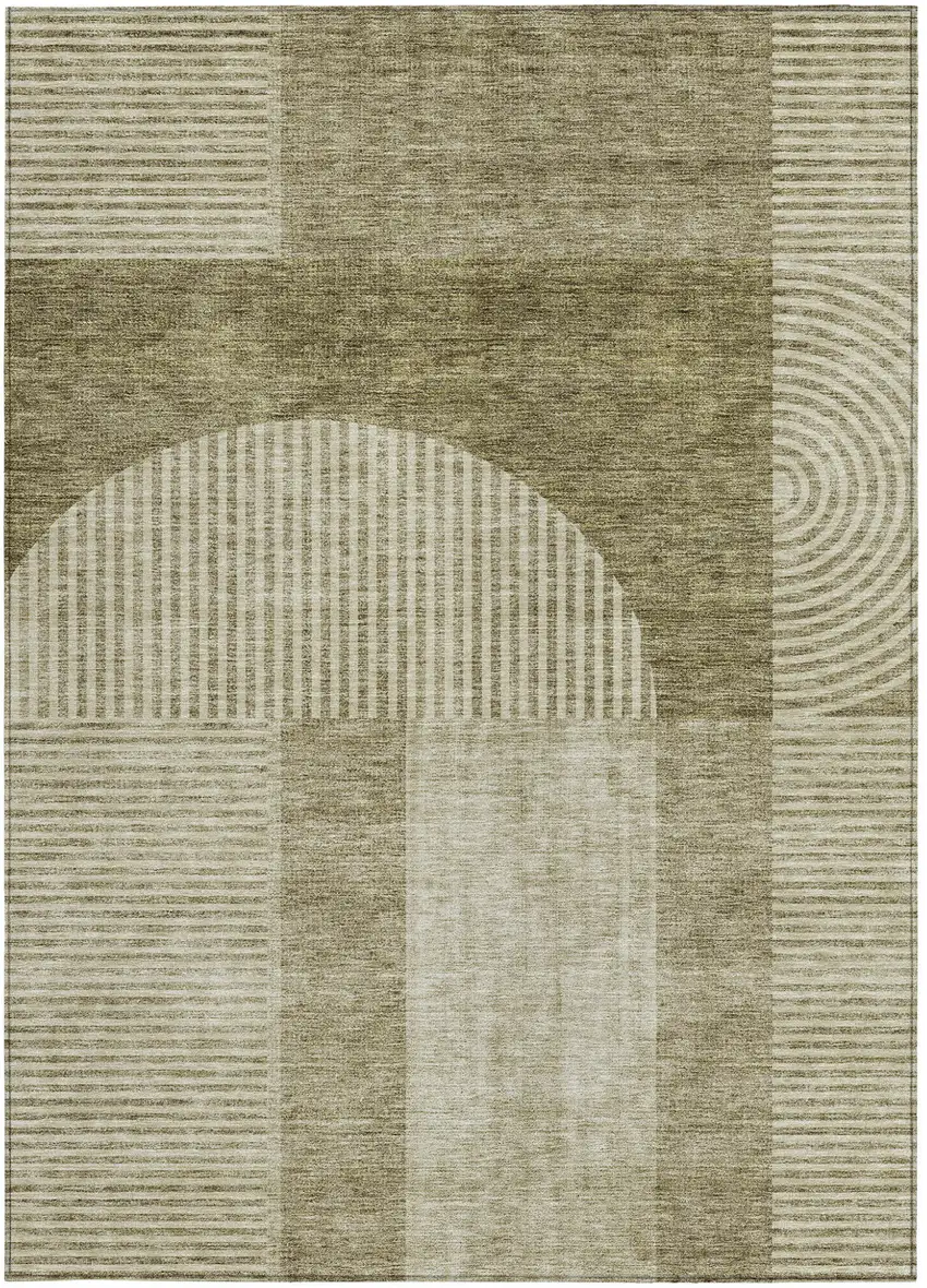 Taupe Beige And Tan Geometric Washable Indoor Outdoor Area Rug Photo 5