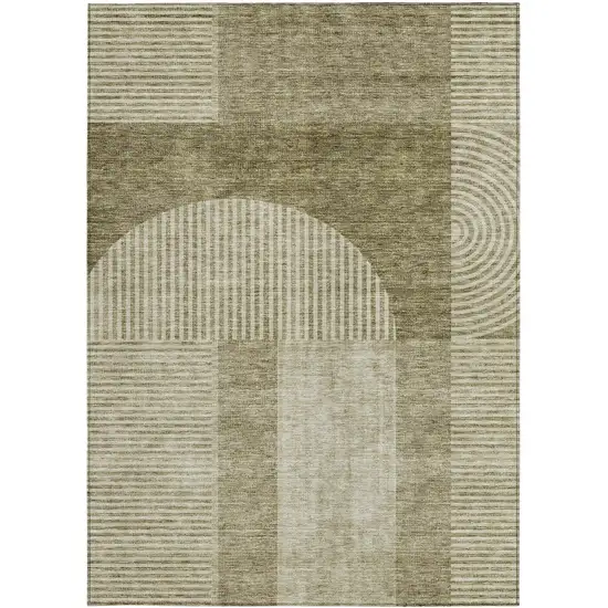 Taupe Beige And Tan Geometric Washable Indoor Outdoor Area Rug Photo 5