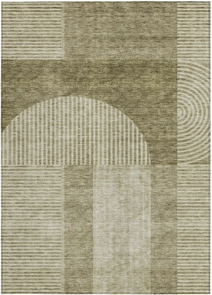 Taupe Beige And Tan Geometric Washable Indoor Outdoor Area Rug Photo 5