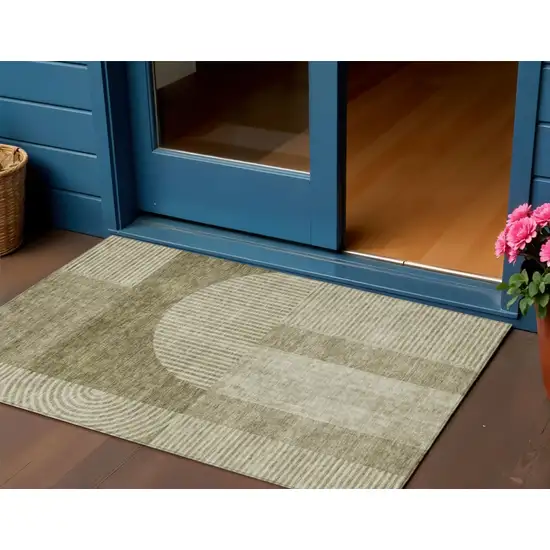 Taupe Beige And Tan Geometric Washable Indoor Outdoor Area Rug Photo 1