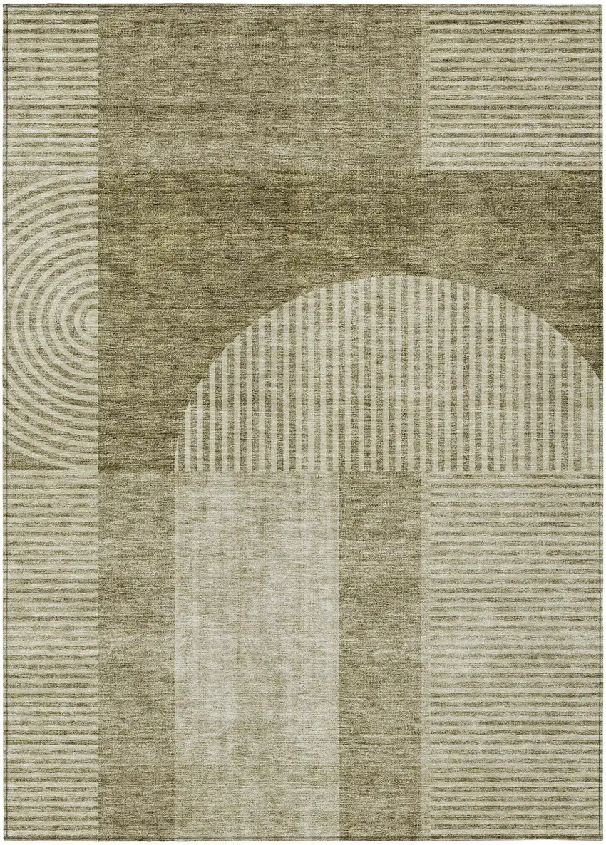 Taupe Beige And Tan Geometric Washable Indoor Outdoor Area Rug Photo 1