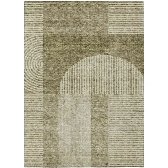 Taupe Beige And Tan Geometric Washable Indoor Outdoor Area Rug Photo 1