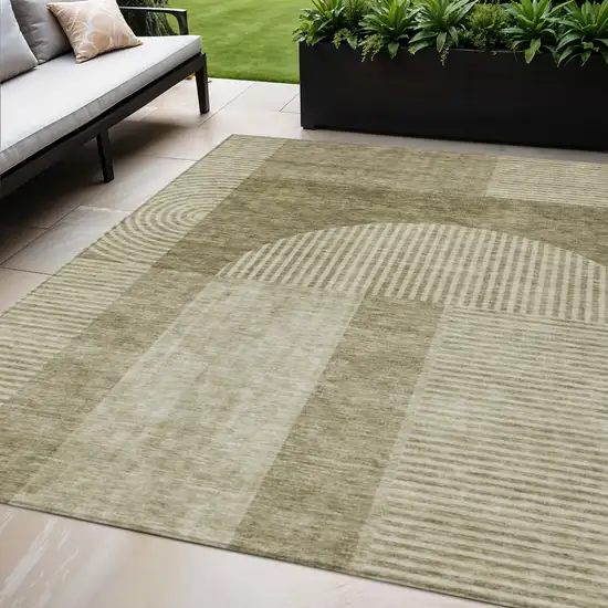 Taupe Beige And Tan Geometric Washable Indoor Outdoor Area Rug Photo 1