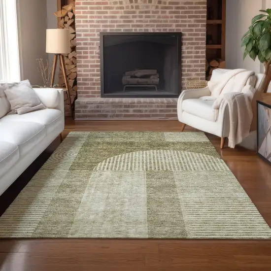 Taupe Beige And Tan Geometric Washable Indoor Outdoor Area Rug Photo 8