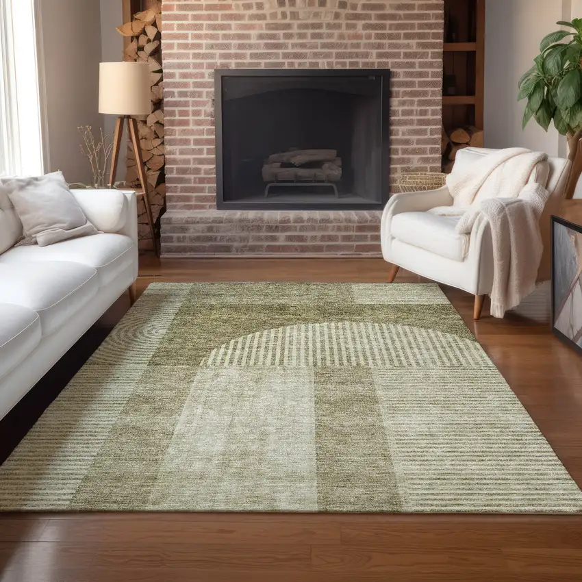 Taupe Beige And Tan Geometric Washable Indoor Outdoor Area Rug Photo 8