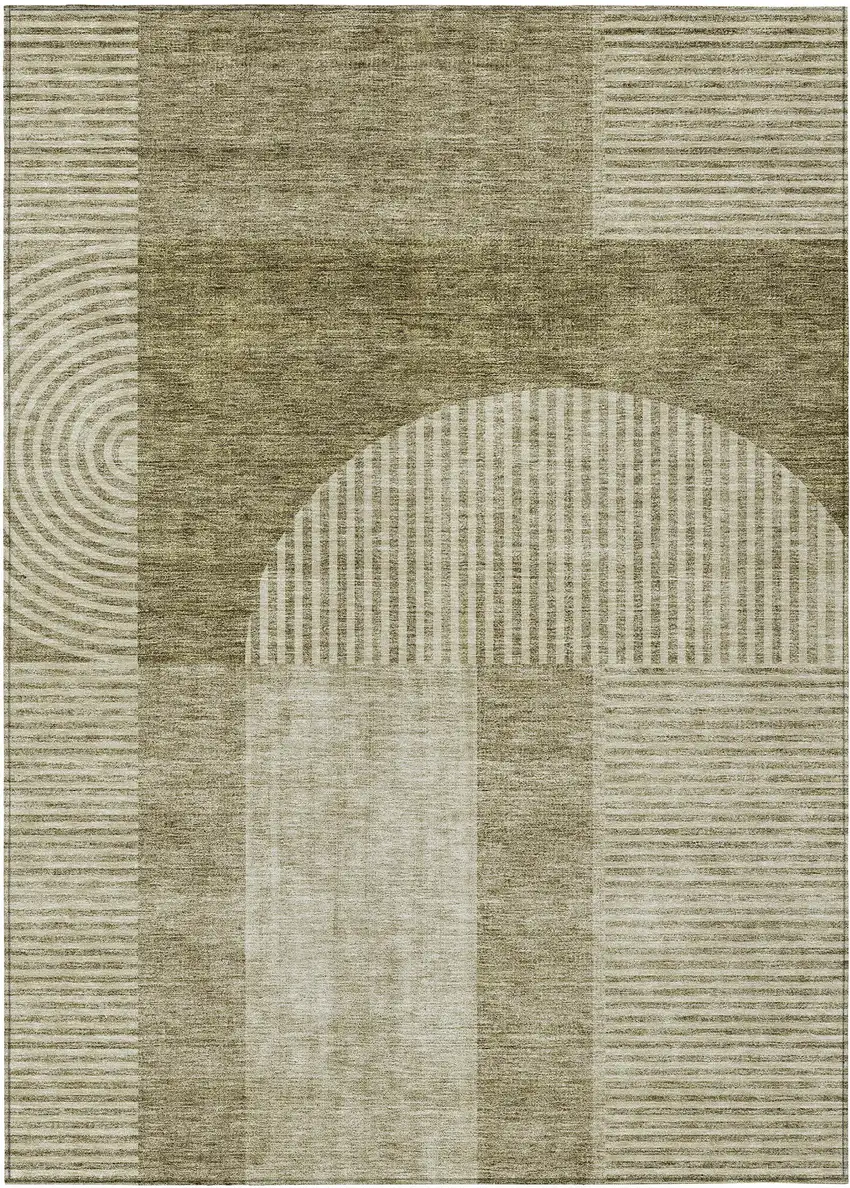 Taupe Beige And Tan Geometric Washable Indoor Outdoor Area Rug Photo 1