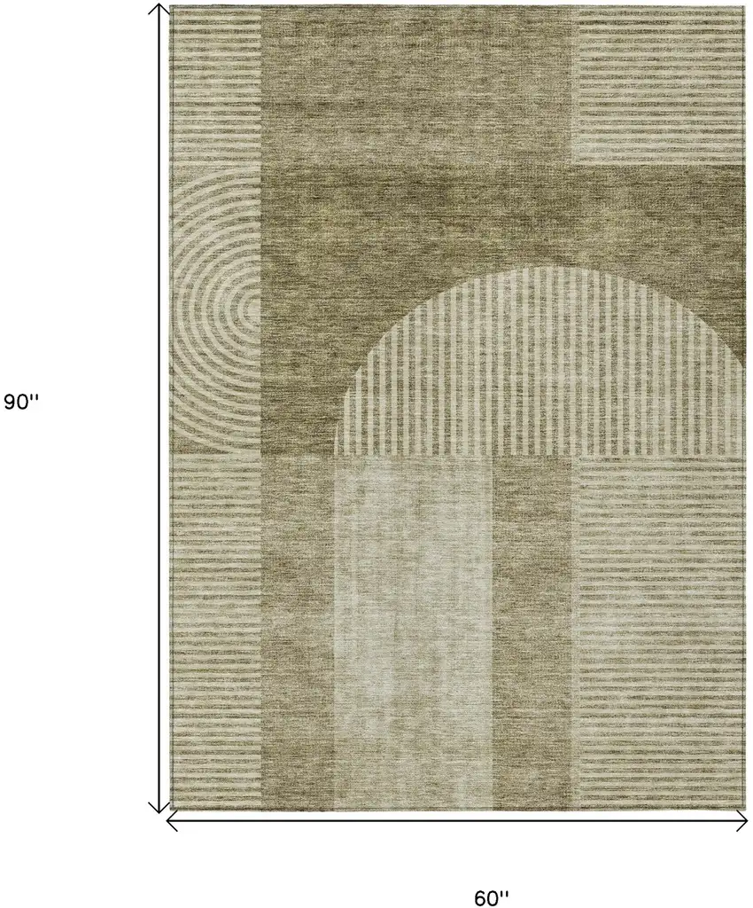 Taupe Beige And Tan Geometric Washable Indoor Outdoor Area Rug Photo 3