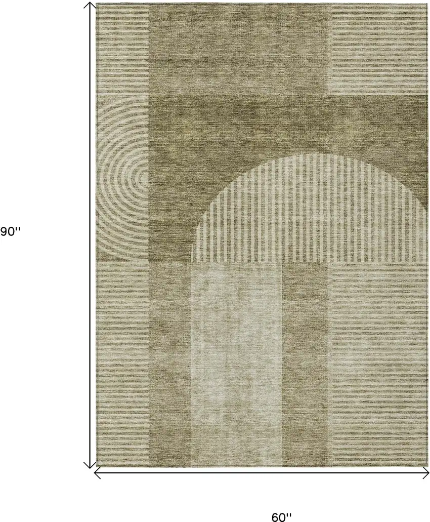 Taupe Beige And Tan Geometric Washable Indoor Outdoor Area Rug Photo 3