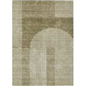 Photo of Taupe Beige And Tan Geometric Washable Indoor Outdoor Area Rug