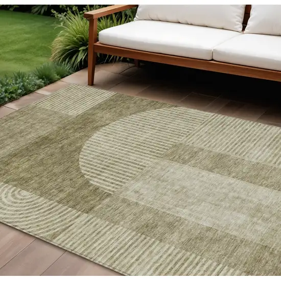 Taupe Beige And Tan Geometric Washable Indoor Outdoor Area Rug Photo 1