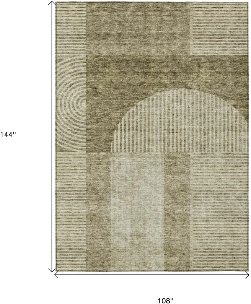 Taupe Beige And Tan Geometric Washable Indoor Outdoor Area Rug Photo 3