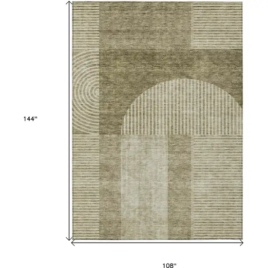 Taupe Beige And Tan Geometric Washable Indoor Outdoor Area Rug Photo 3