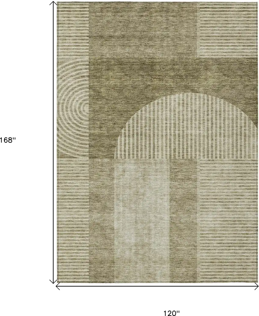 Taupe Beige And Tan Geometric Washable Indoor Outdoor Area Rug Photo 3