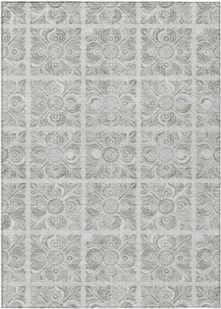 Taupe Beige And Tan Medallion Washable Indoor Outdoor Area Rug Photo 2