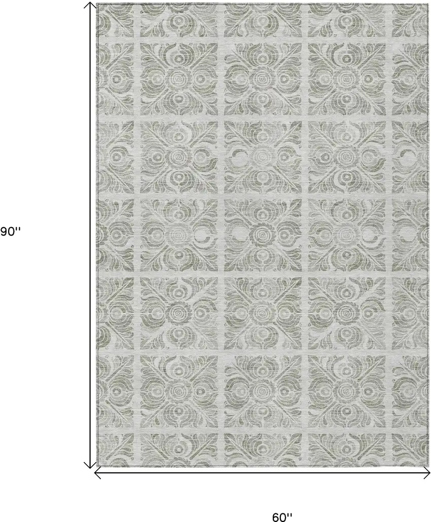 Taupe Beige And Tan Medallion Washable Indoor Outdoor Area Rug Photo 3