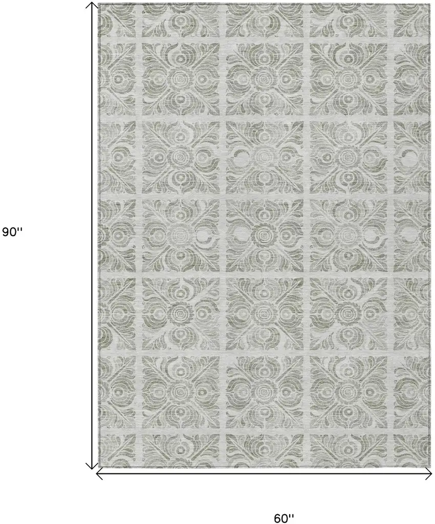 Taupe Beige And Tan Medallion Washable Indoor Outdoor Area Rug Photo 3