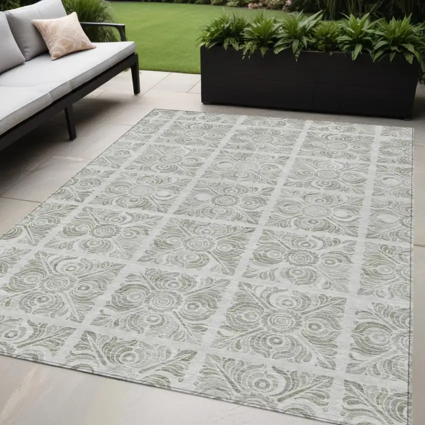 Taupe Beige And Tan Medallion Washable Indoor Outdoor Area Rug Photo 1