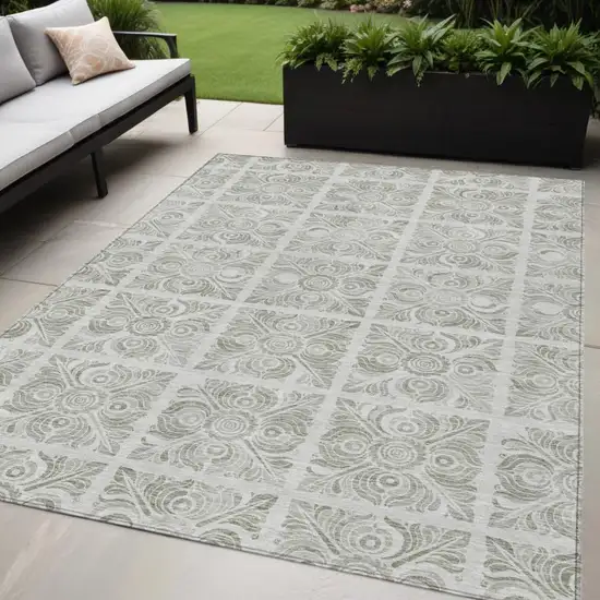 Taupe Beige And Tan Medallion Washable Indoor Outdoor Area Rug Photo 1