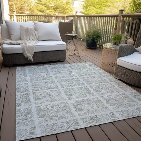 Taupe Beige And Tan Medallion Washable Indoor Outdoor Area Rug Photo 9