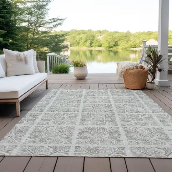 Taupe Beige And Tan Medallion Washable Indoor Outdoor Area Rug Photo 7
