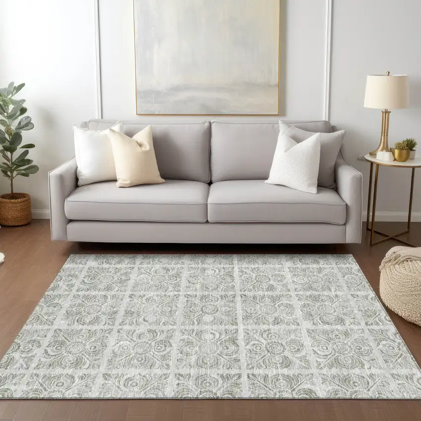 Taupe Beige And Tan Medallion Washable Indoor Outdoor Area Rug Photo 9