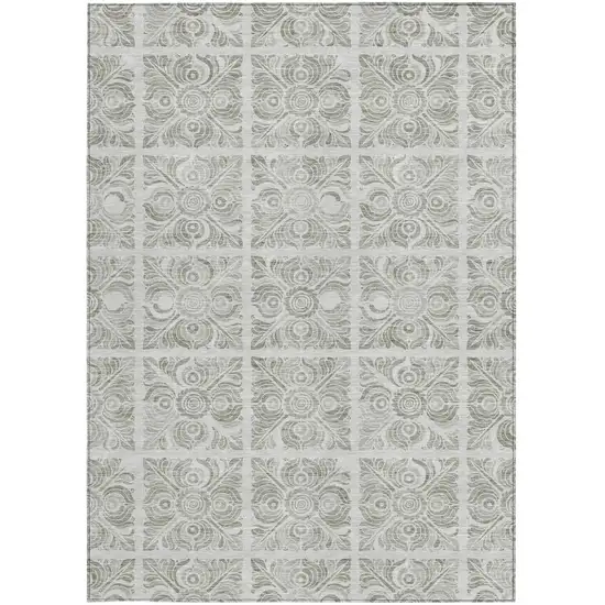 Taupe Beige And Tan Medallion Washable Indoor Outdoor Area Rug Photo 6