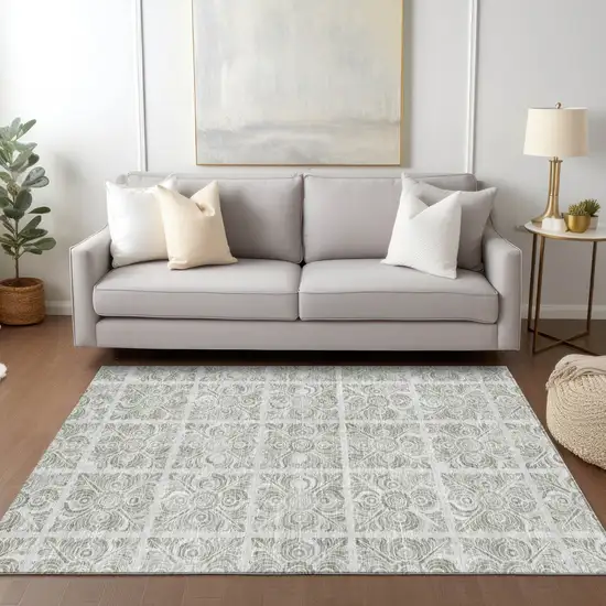 Taupe Beige And Tan Medallion Washable Indoor Outdoor Area Rug Photo 9