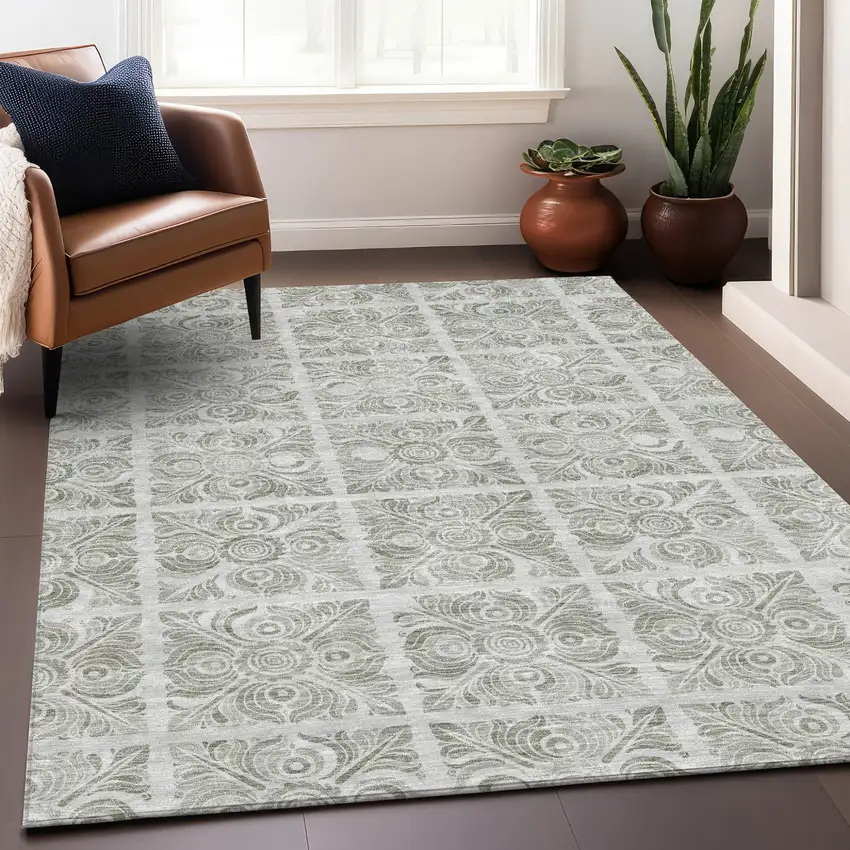 Taupe Beige And Tan Medallion Washable Indoor Outdoor Area Rug Photo 8