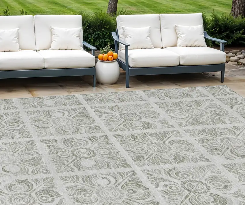 Taupe Beige And Tan Medallion Washable Indoor Outdoor Area Rug Photo 1