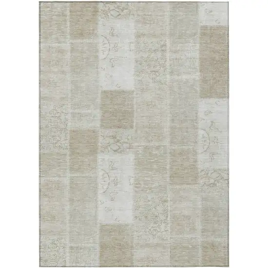 Taupe Beige And Tan Patchwork Washable Indoor Outdoor Area Rug Photo 2